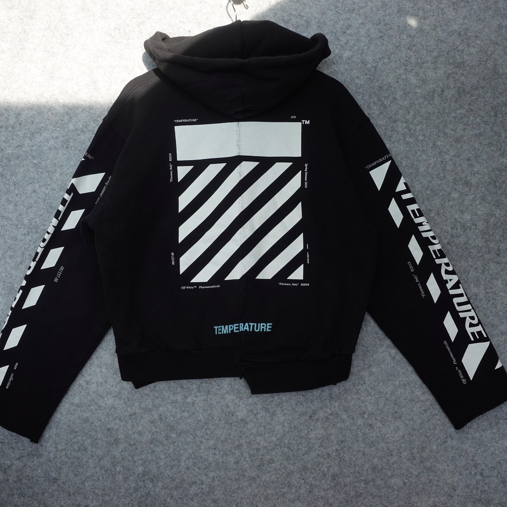 OFF WHITE Temperature Hoodie XS Black Diagonal Logo MAIN LABEL Virgil Abloh $615